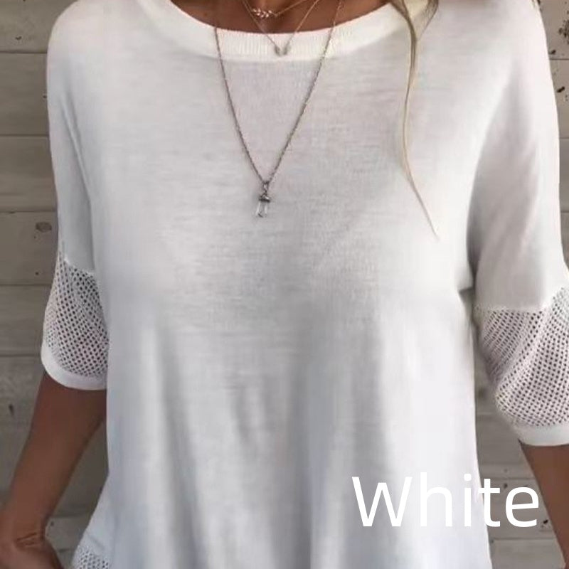 Amina Maietta™ Tricou casual cu mânecă 3/4 pentru femei, cu decolteu rotund