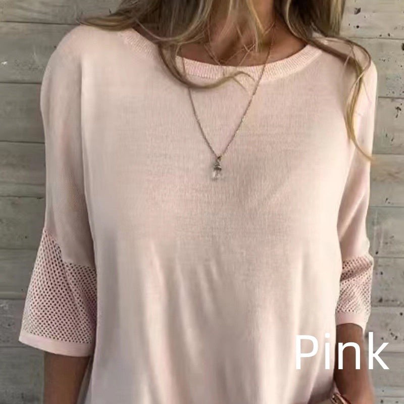 Amina Maietta™ Tricou casual cu mânecă 3/4 pentru femei, cu decolteu rotund