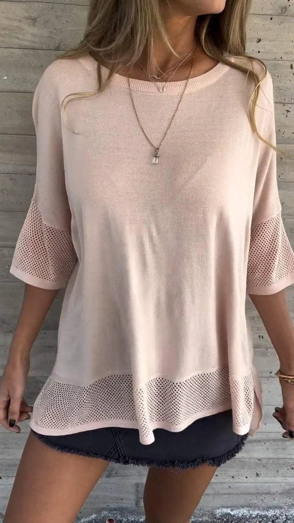 Amina Maietta™ Tricou casual cu mânecă 3/4 pentru femei, cu decolteu rotund