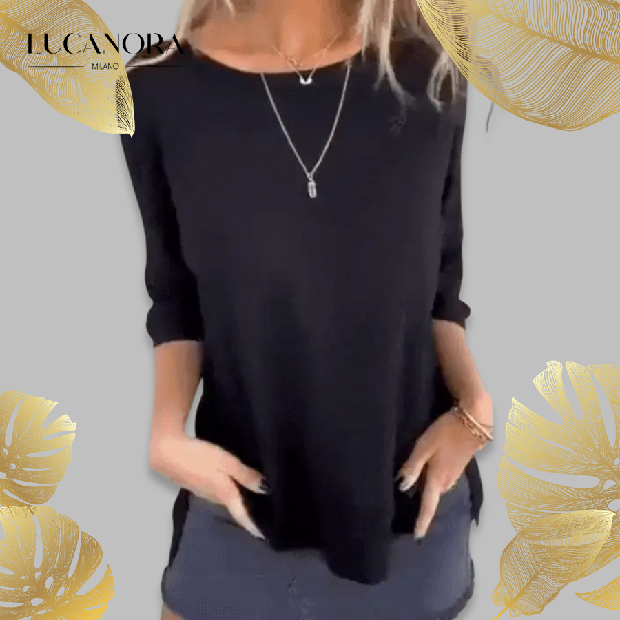 Amina Maietta™ Tricou casual cu mânecă 3/4 pentru femei, cu decolteu rotund