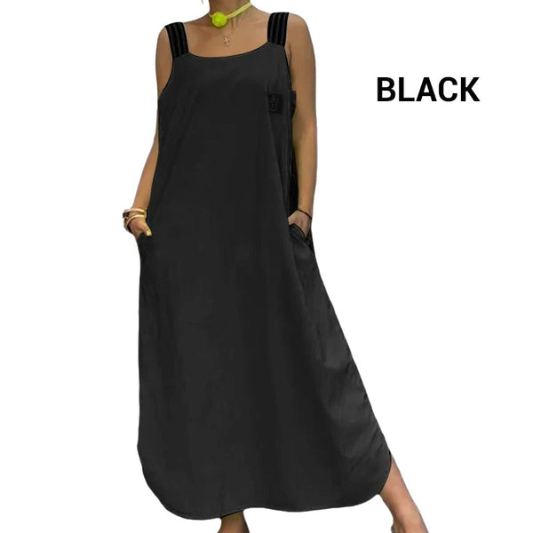 Ave Prada™ Rochie maxi cu bretele largi și buzunare