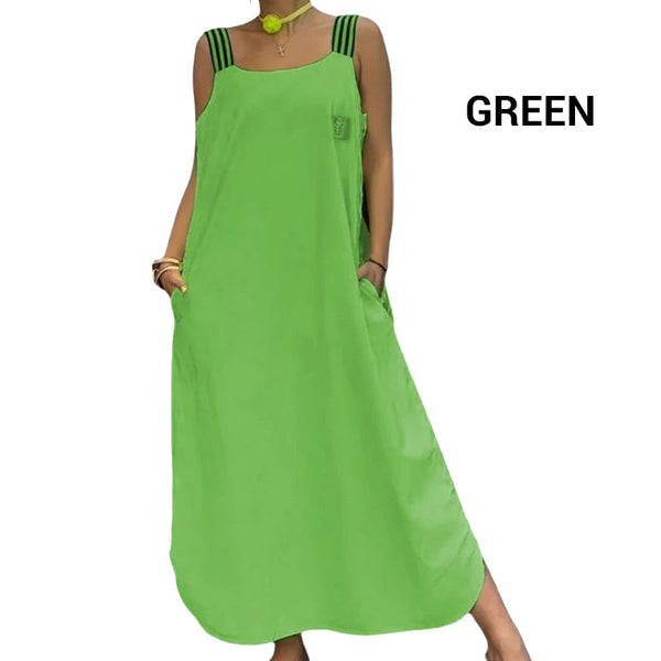 Ave Prada™ Rochie maxi cu bretele largi și buzunare