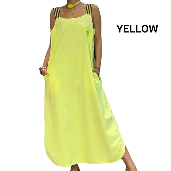 Ave Prada™ Rochie maxi cu bretele largi și buzunare
