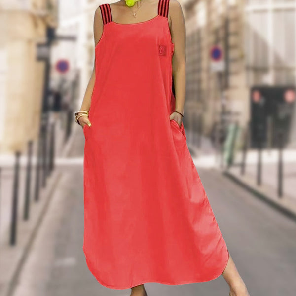 Ave Prada™ Rochie maxi cu bretele largi și buzunare