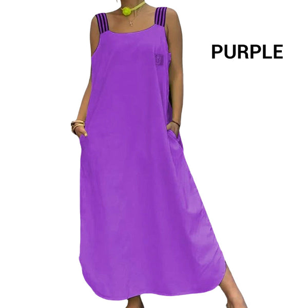 Ave Prada™ Rochie maxi cu bretele largi și buzunare