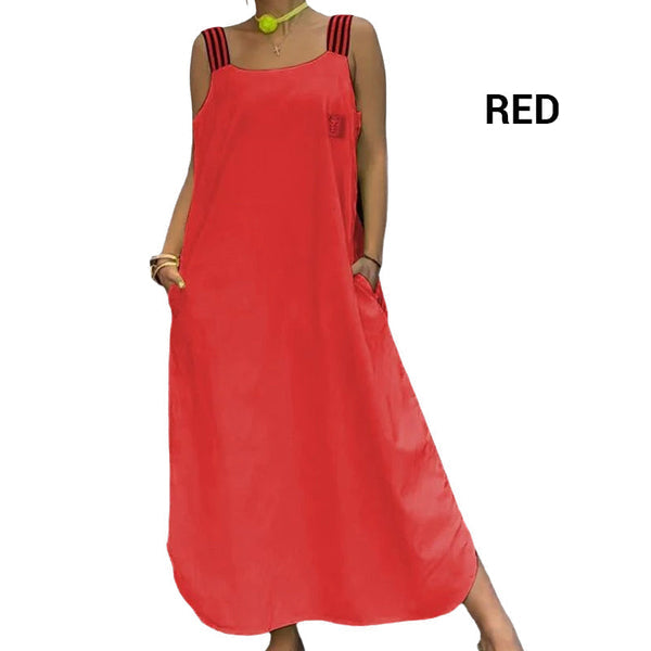 Ave Prada™ Rochie maxi cu bretele largi și buzunare