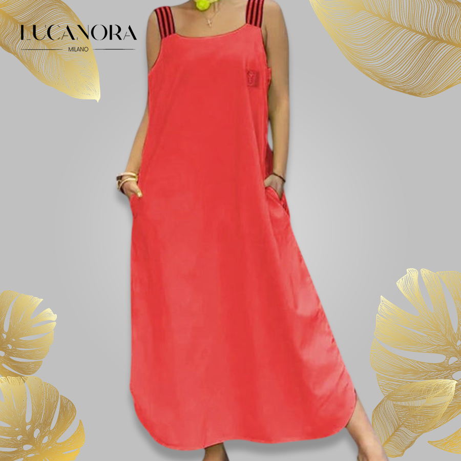 Ave Prada™ Rochie maxi cu bretele largi și buzunare