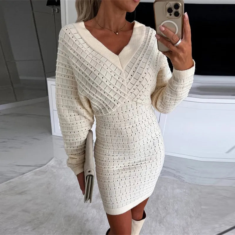 Eloisa™ Rochie tricotata cu maneci lungi si decolteu in V
