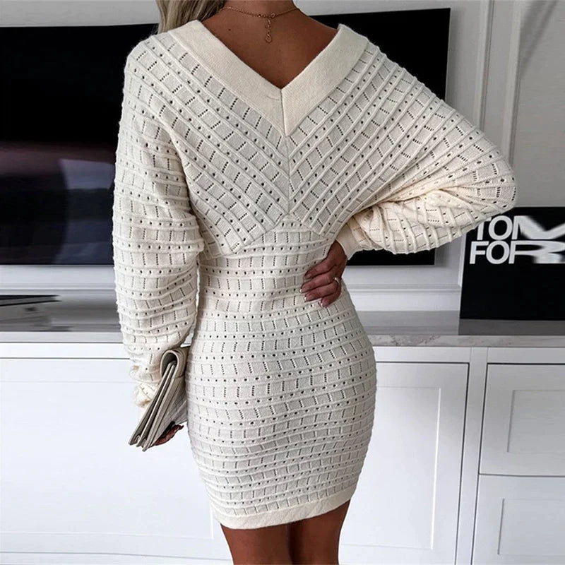 Eloisa™ Rochie tricotata cu maneci lungi si decolteu in V