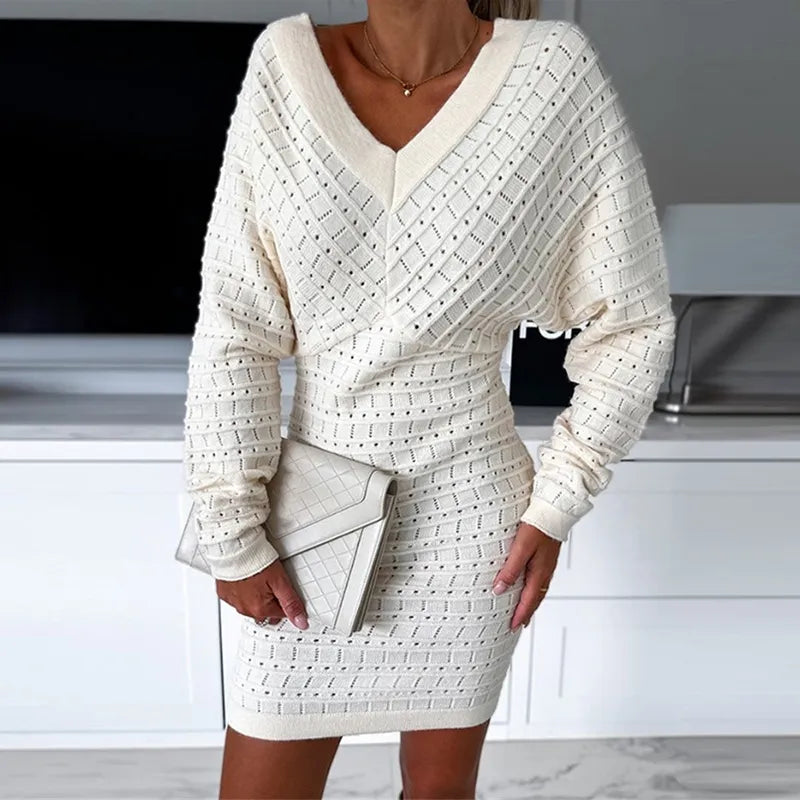 Eloisa™ Rochie tricotata cu maneci lungi si decolteu in V