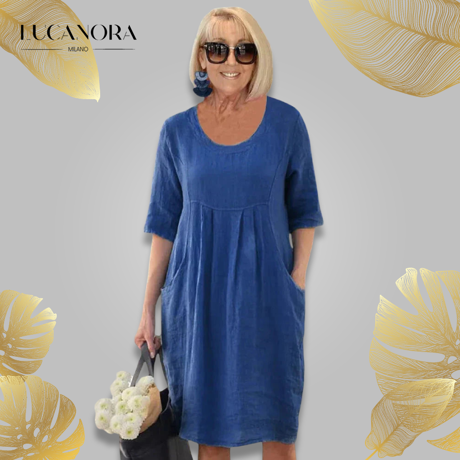 Isa™ Rochie midi tunică de primăvară cu buzunare