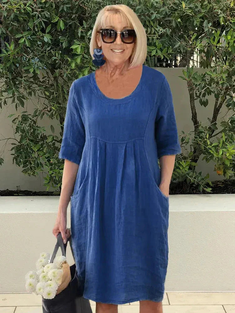 Isa™ Rochie midi tunică de primăvară cu buzunare