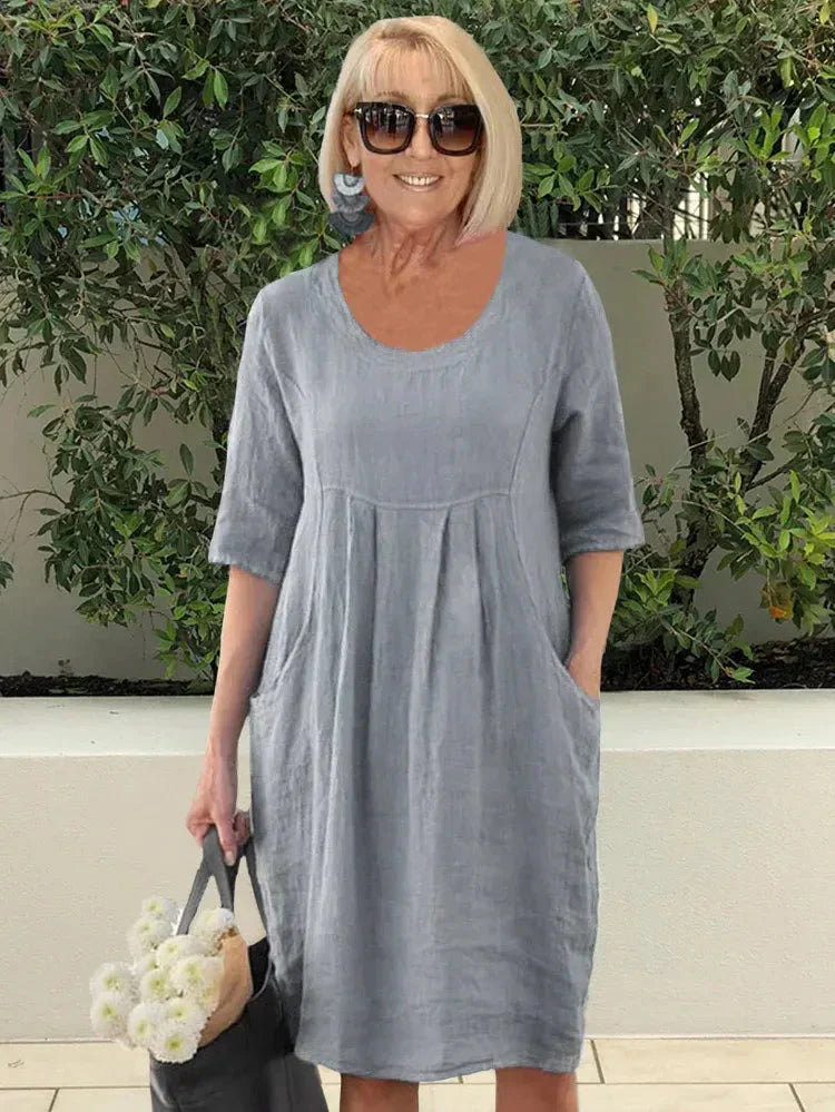 Isa™ Rochie midi tunică de primăvară cu buzunare