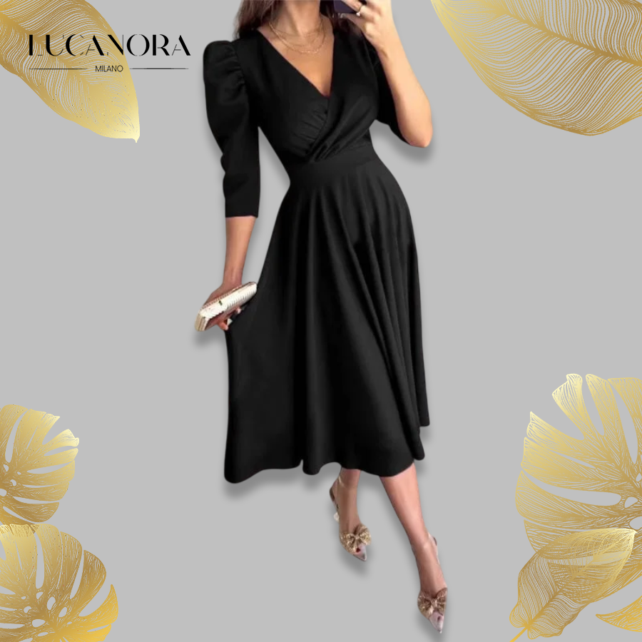 Messalina™ Rochie midi cu decolteu în V plisat și talie subțire