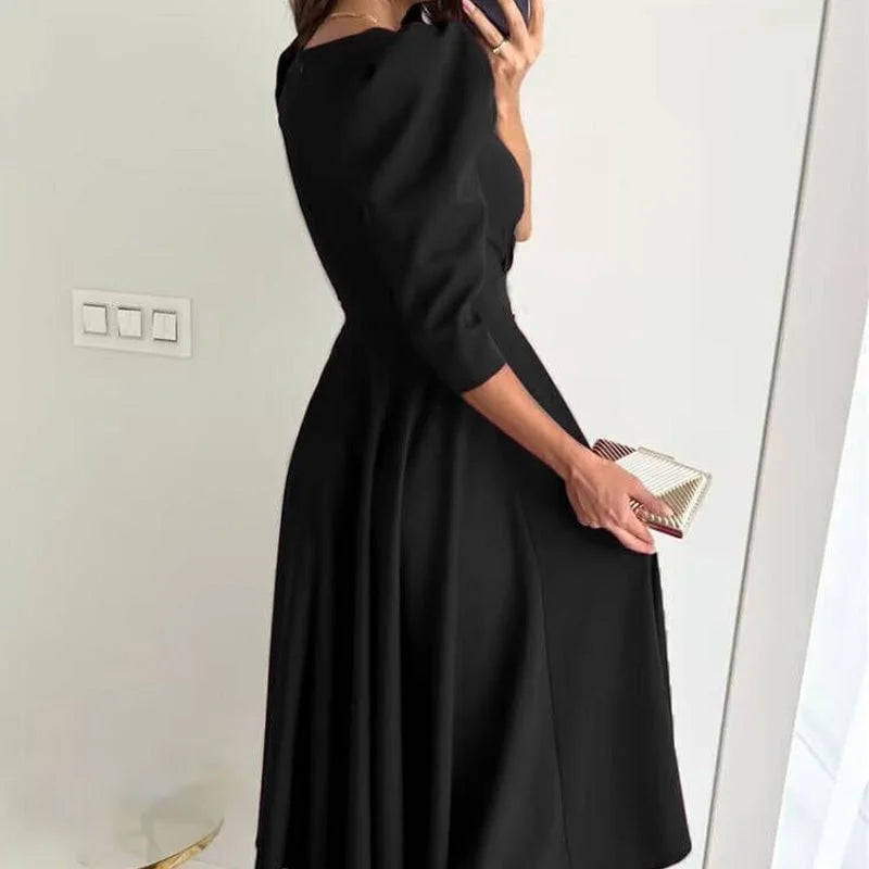 Messalina™ Rochie midi cu decolteu în V plisat și talie subțire