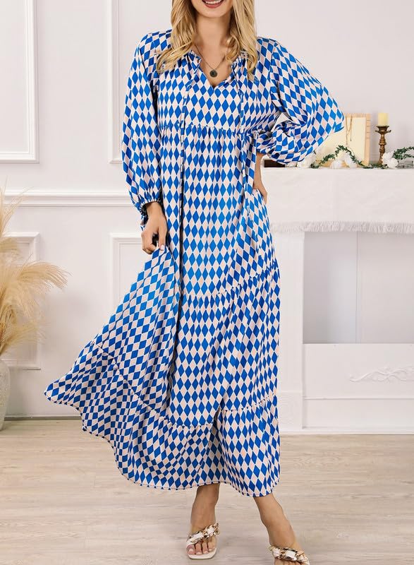 Miriam™ Rochie geometrică boemă maxi cu mâneci bufante