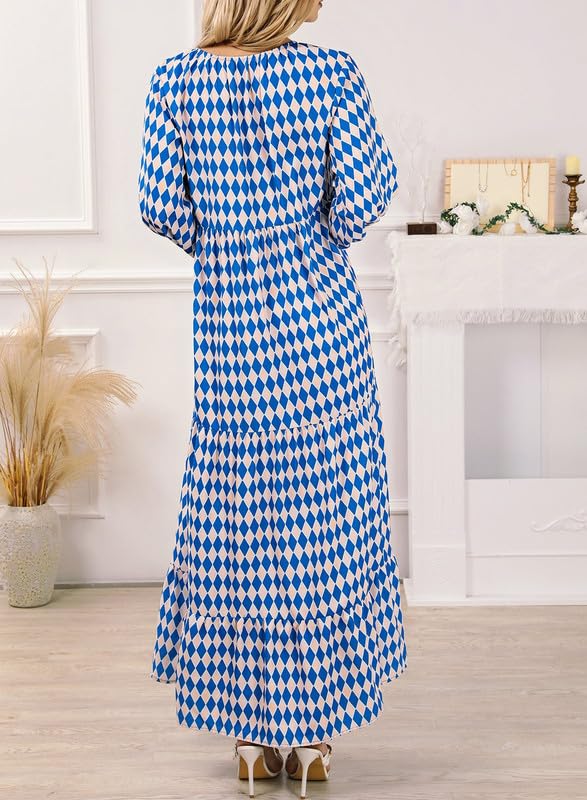 Miriam™ Rochie geometrică boemă maxi cu mâneci bufante