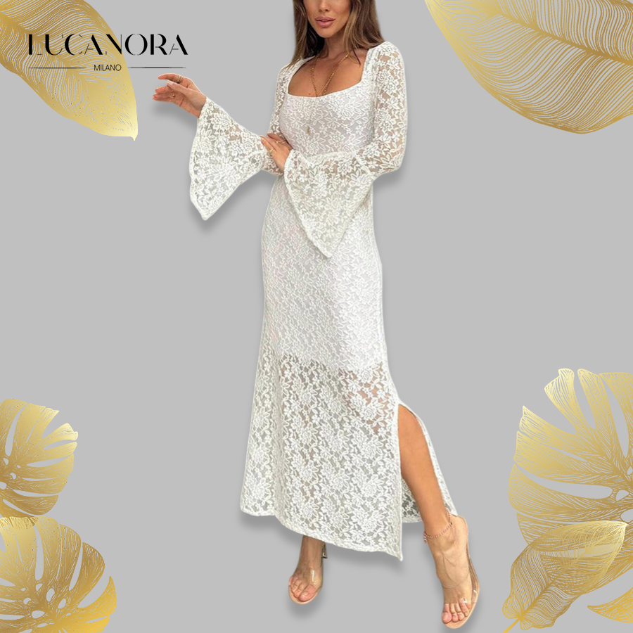 Palmazio™ Rochie midi din dantelă de lux cu mâneci clopot