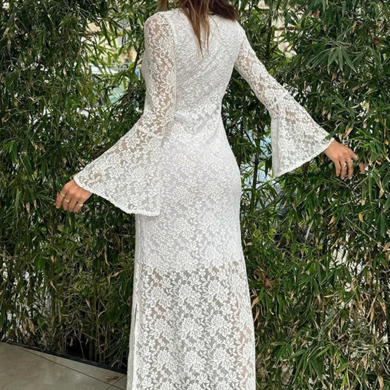 Palmazio™ Rochie midi din dantelă de lux cu mâneci clopot