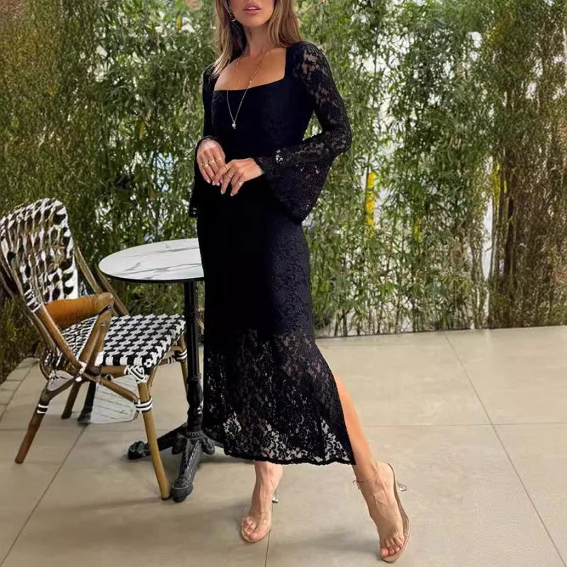 Palmazio™ Rochie midi din dantelă de lux cu mâneci clopot