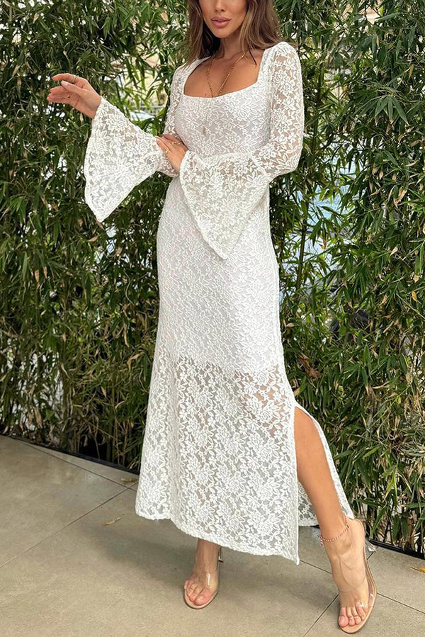 Palmazio™ Rochie midi din dantelă de lux cu mâneci clopot