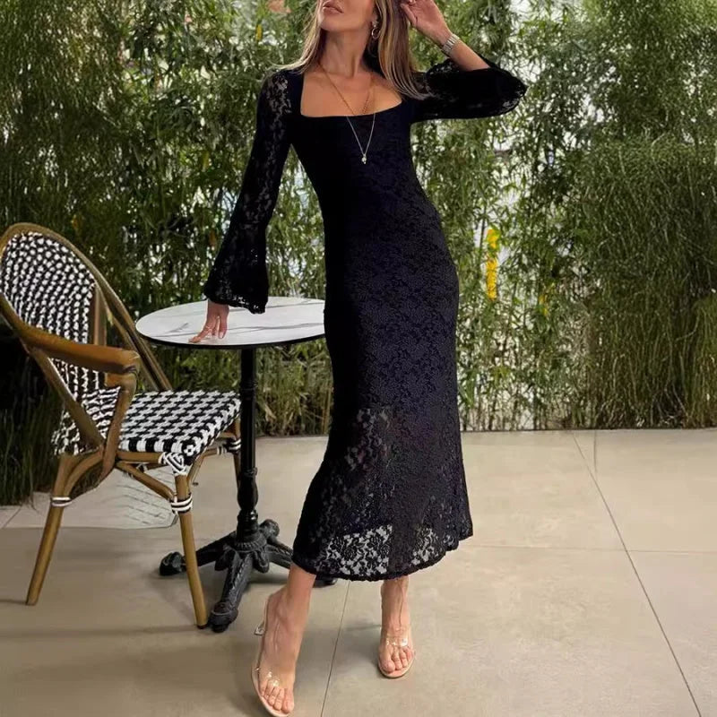 Palmazio™ Rochie midi din dantelă de lux cu mâneci clopot