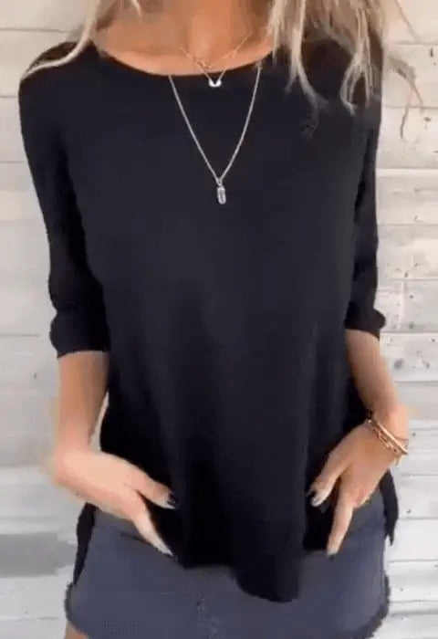 Amina Maietta™ Tricou casual cu mânecă 3/4 pentru femei, cu decolteu rotund