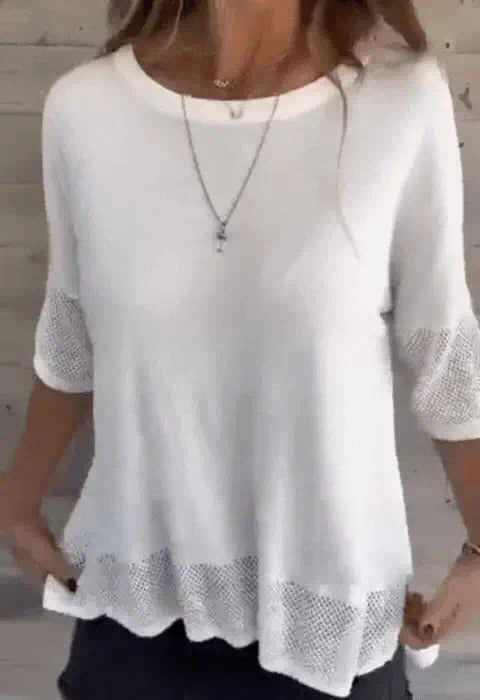 Amina Maietta™ Tricou casual cu mânecă 3/4 pentru femei, cu decolteu rotund