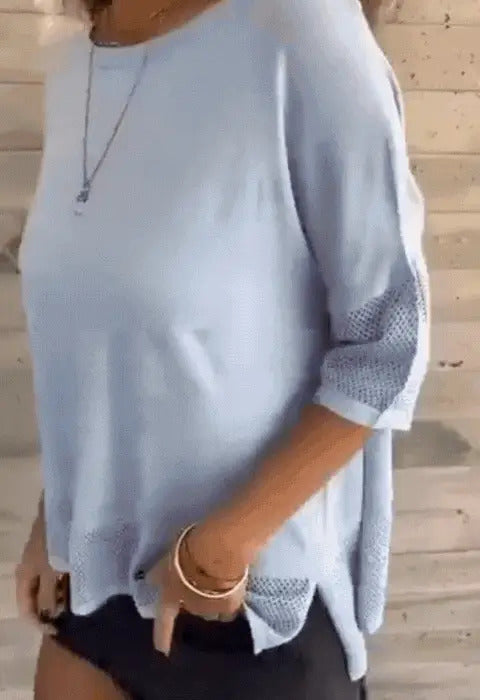 Amina Maietta™ Tricou casual cu mânecă 3/4 pentru femei, cu decolteu rotund