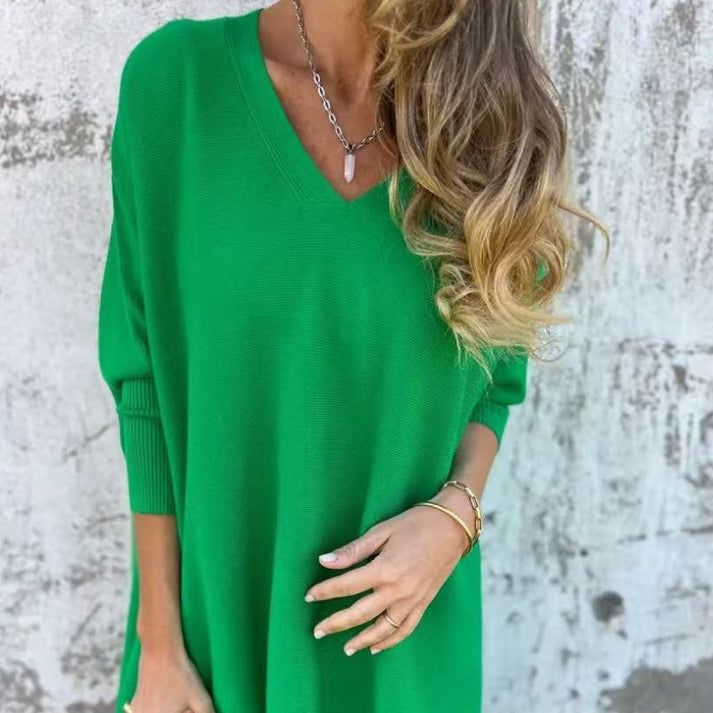 Agata Burgo™ Top tricotat cu mânecă lungă și decolteu în V