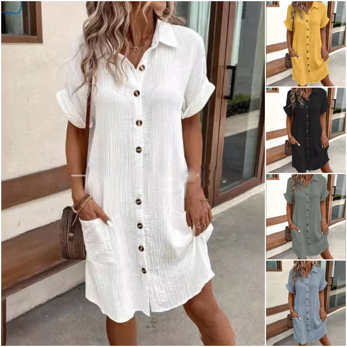 Aida Quarto™ Rochie de vară cu mâneci scurte și decolteu în V
