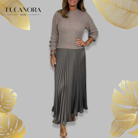 Alida Talerico™ Set plisat stilat și elegant, cu decolteu rotund