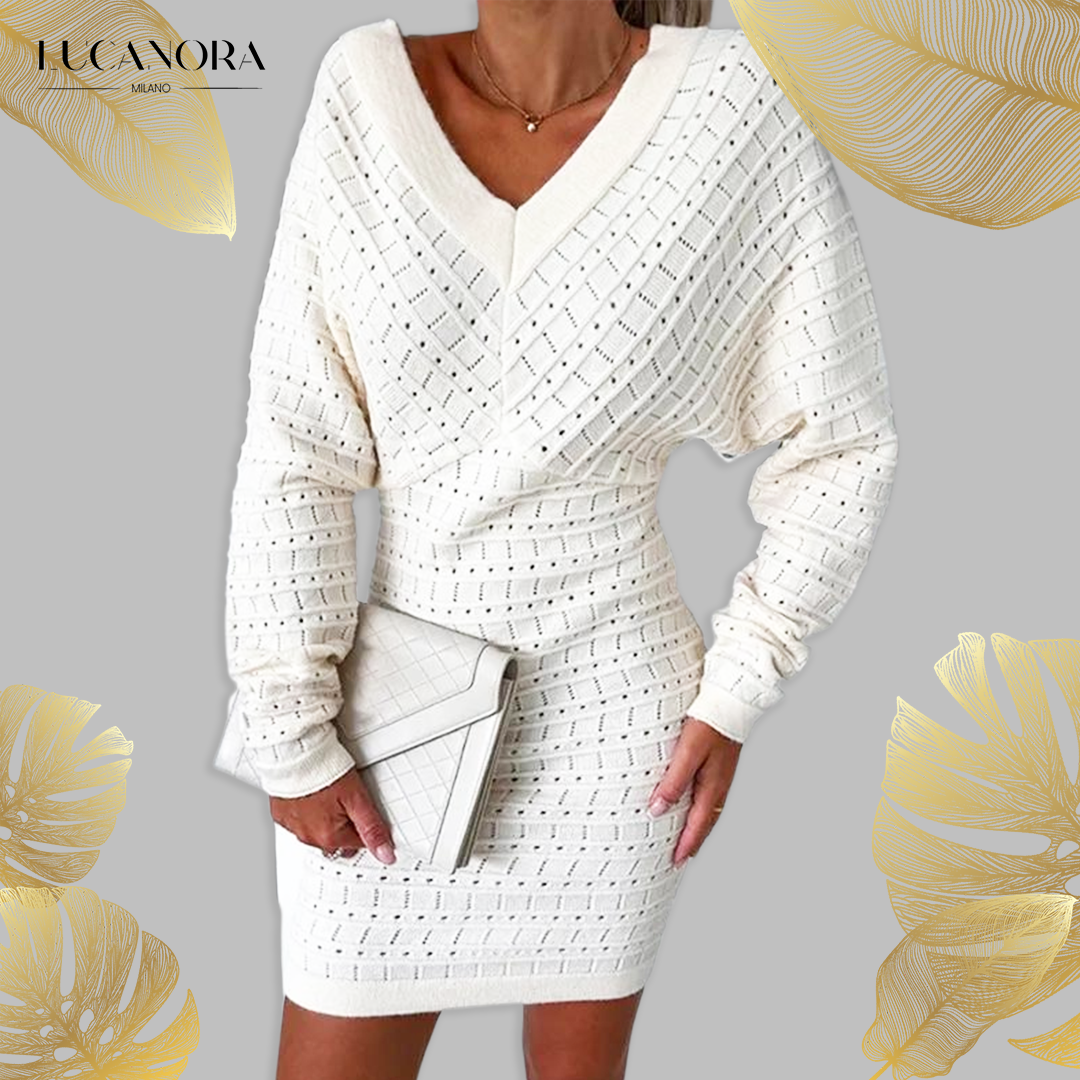 Eloisa™ Rochie tricotata cu maneci lungi si decolteu in V