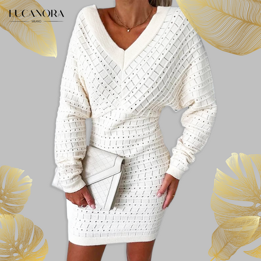 Eloisa™ Rochie tricotata cu maneci lungi si decolteu in V