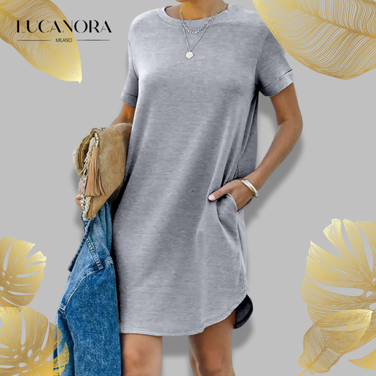 Florence Côté™ Rochie casual tricou cu mâneci scurte și buzunare