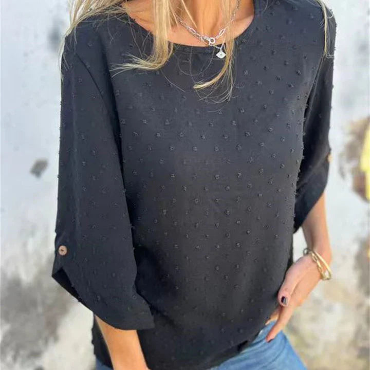 Gaia™ Top casual jacquard pentru femei cu decolteu rotund