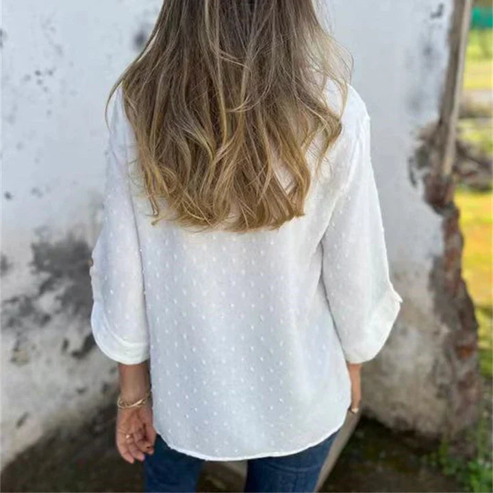 Gaia™ Top casual jacquard pentru femei cu decolteu rotund