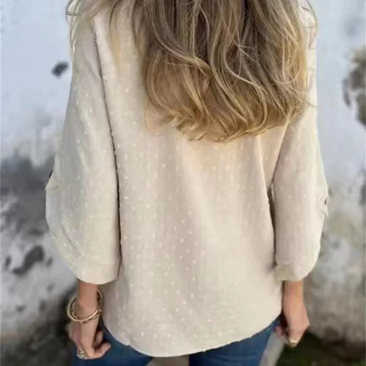 Gaia™ Top casual jacquard pentru femei cu decolteu rotund