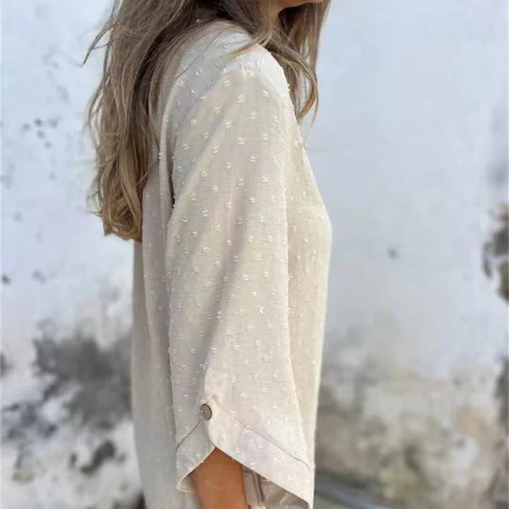 Gaia™ Top casual jacquard pentru femei cu decolteu rotund