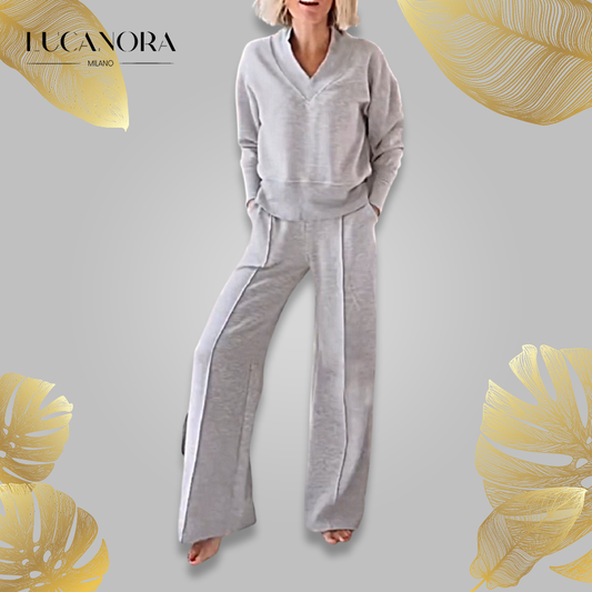 Ivetta Madia™ Set din două piese pentru femei cu decolteu în V și pantaloni
