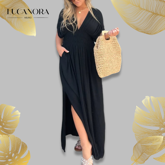 Magali Lucas™ Rochie din sifon cu decolteu în V și talie fixă