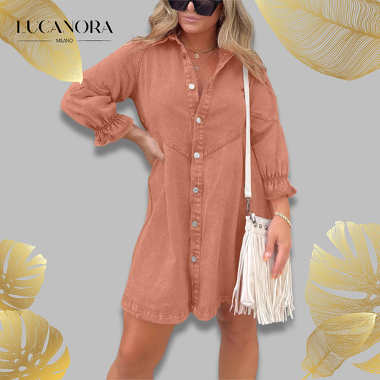 Markle Jeans™ Rochie din denim cu mâneci bufante