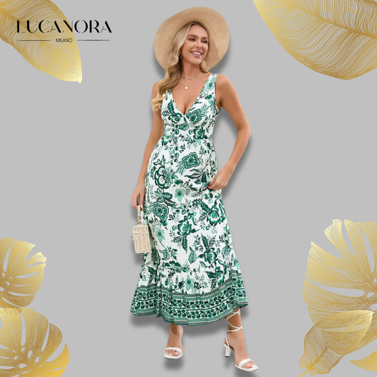 Myla™ Vintage florale în relief vara Maxi rochie