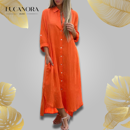 Nevaeh™ Cămașă casual cu buton în jos cu rochie lungă