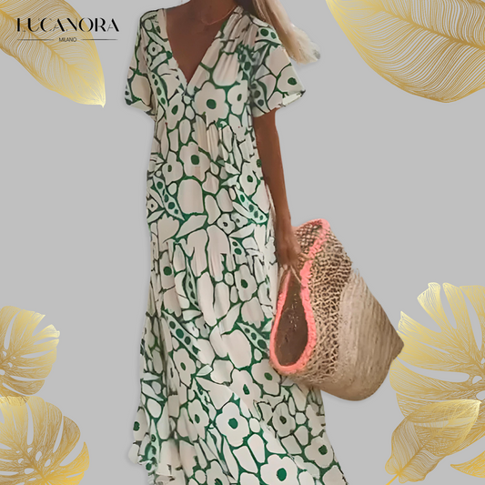 Nilda Mazzi™ Rochie maxi confortabilă cu mâneci scurte
