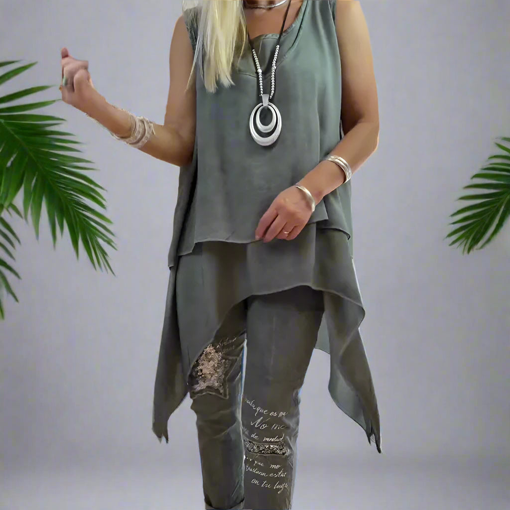 Rina Lizzio™ Tricou lung monocrom casual